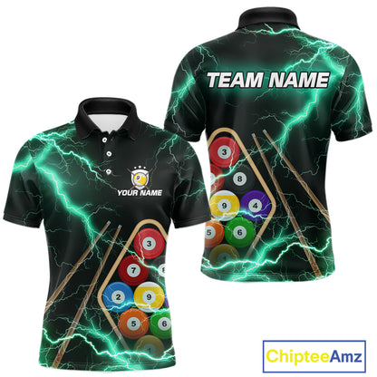 Turquoise 9 Ball Thunder Lightning Billiard Shirts For Men Custom Pool Team Jersey Polo & 1/4 Zip TDM5981