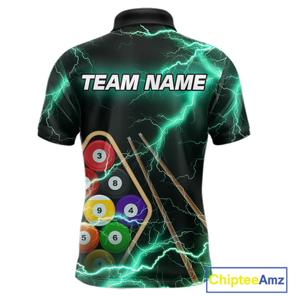 Turquoise 9 Ball Thunder Lightning Billiard Shirts For Men Custom Pool Team Jersey Polo & 1/4 Zip TDM5981