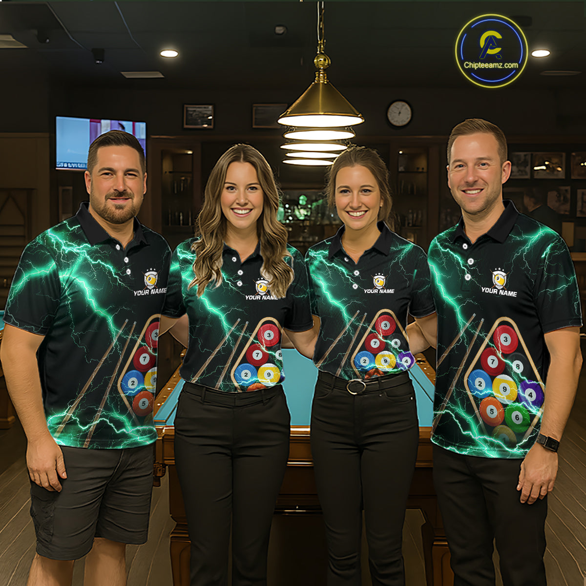 Turquoise 9 Ball Thunder Lightning Billiard Shirts For Men Custom Pool Team Jersey Polo & 1/4 Zip TDM5981