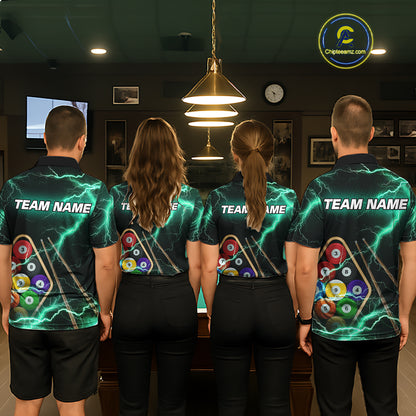 Turquoise 9 Ball Thunder Lightning Billiard Shirts For Men Custom Pool Team Jersey Polo & 1/4 Zip TDM5981