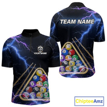Load image into Gallery viewer, Blue Purple 8 Ball Thunder Lightning Billiard Shirt For Men Custom Pool Team Jersey Polo, 1/4 Zip TDM5982