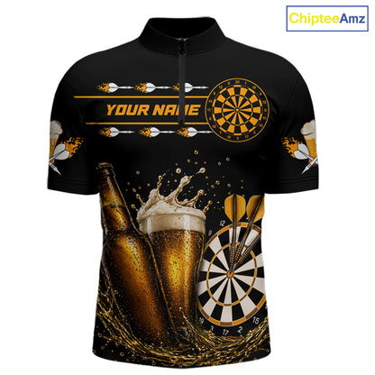 Custom Yellow Funny Dartboard Beer Darts Shirt For Men, Darts Team Jersey Polo & Quarter Zip TDM6453