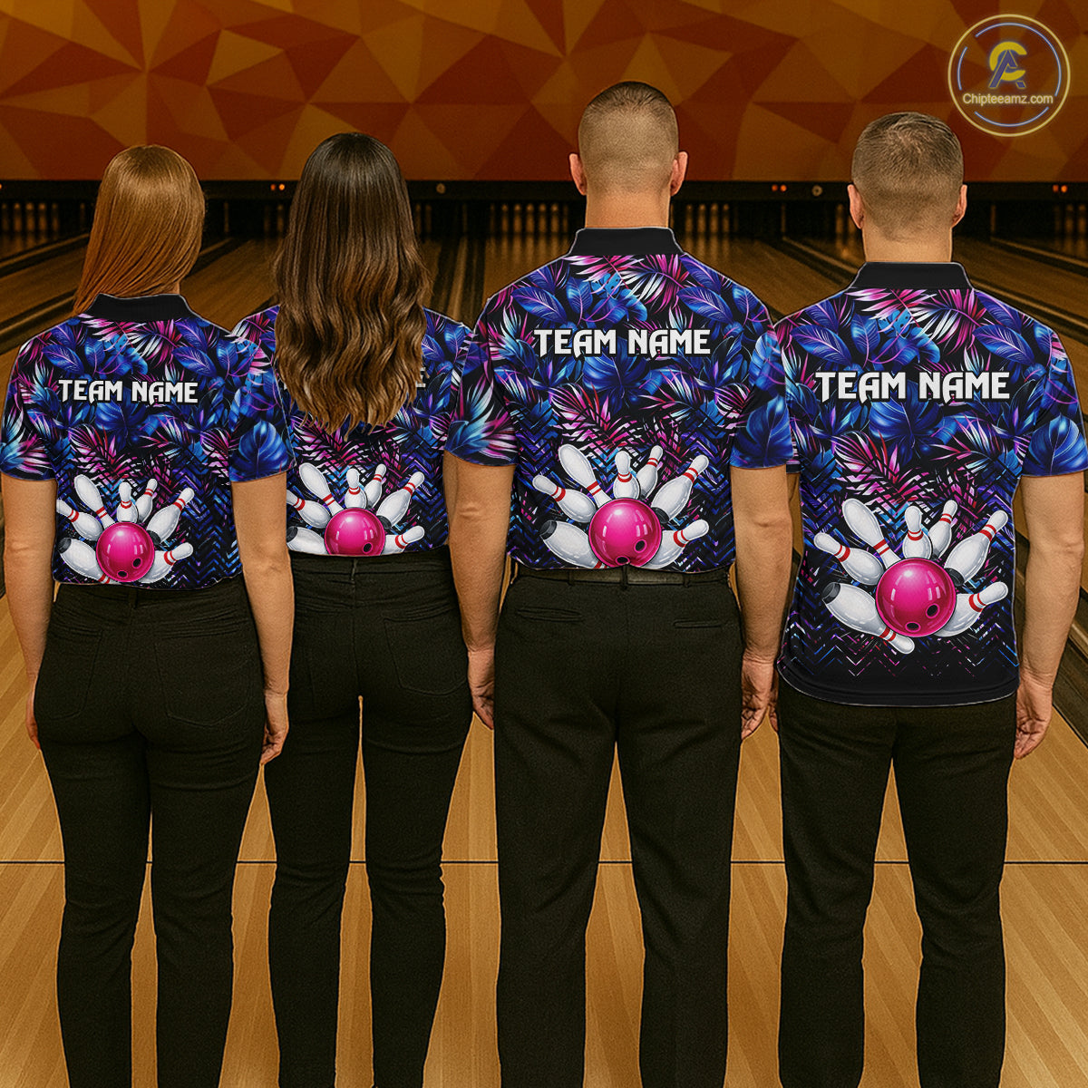 Custom Blue And Pink Tropical Floral Bowling Shirt For Men, Bowling Team Jersey Polo & 1/4 Zip TDM6222