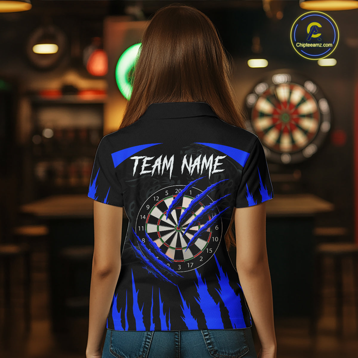 Black And Blue Custom Leopard Darts Shirt For Women, Darts Team Jersey Polo & Quarter Zip TDM5626