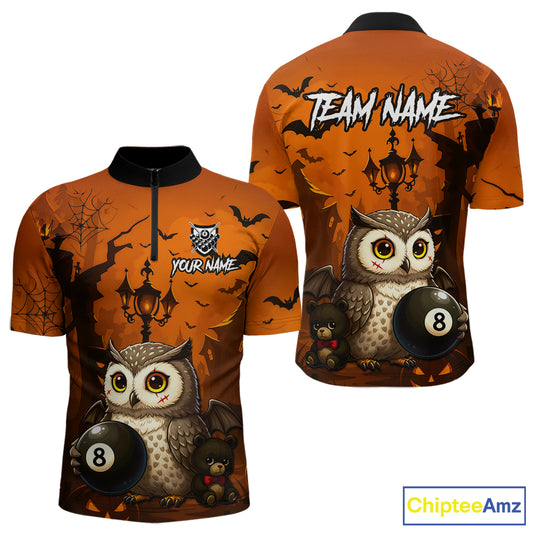 Personalized Funny Owl 8 Ball Pool Halloween Billiard Shirt Custom Pumpkin Billiard Jersey For Men TDM4928