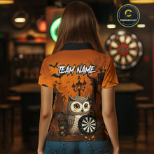 Load image into Gallery viewer, Personalized Orange Funny Owl Halloween Darts Shirt For Women Custom Pumpkin Darts Jersey TDM4929