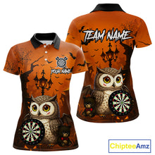 Load image into Gallery viewer, Personalized Orange Funny Owl Halloween Darts Shirt For Women Custom Pumpkin Darts Jersey TDM4929
