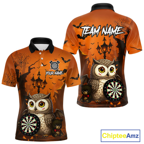 Personalized Orange Funny Owl Halloween Darts Shirt For Men Custom Pumpkin Darts Jersey TDM4929