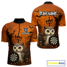 Load image into Gallery viewer, Personalized Orange Funny Owl Halloween Darts Shirt For Men Custom Pumpkin Darts Jersey TDM4929