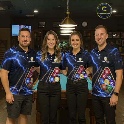 Blue 9 Ball Thunder Lightning Billiard Shirts For Men Custom 9 Ball Pool Team Jersey Polo, 1/4 Zip TDM5633