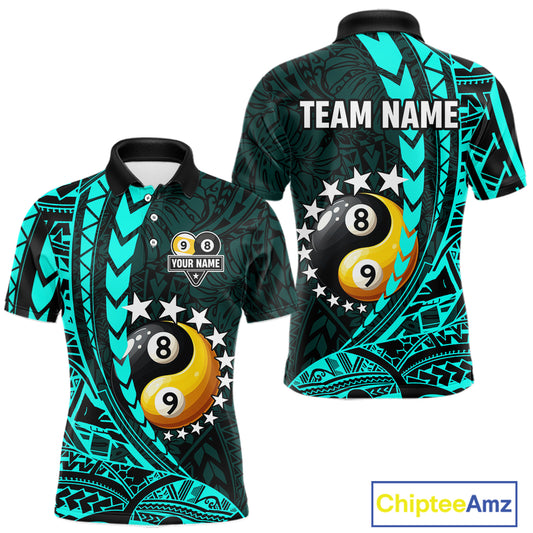 Custom Turquoise Tribal 8 Ball & 9 Ball Yin-Yang Billiard Shirt For Men, Funny Pool Team Jersey TDM5844