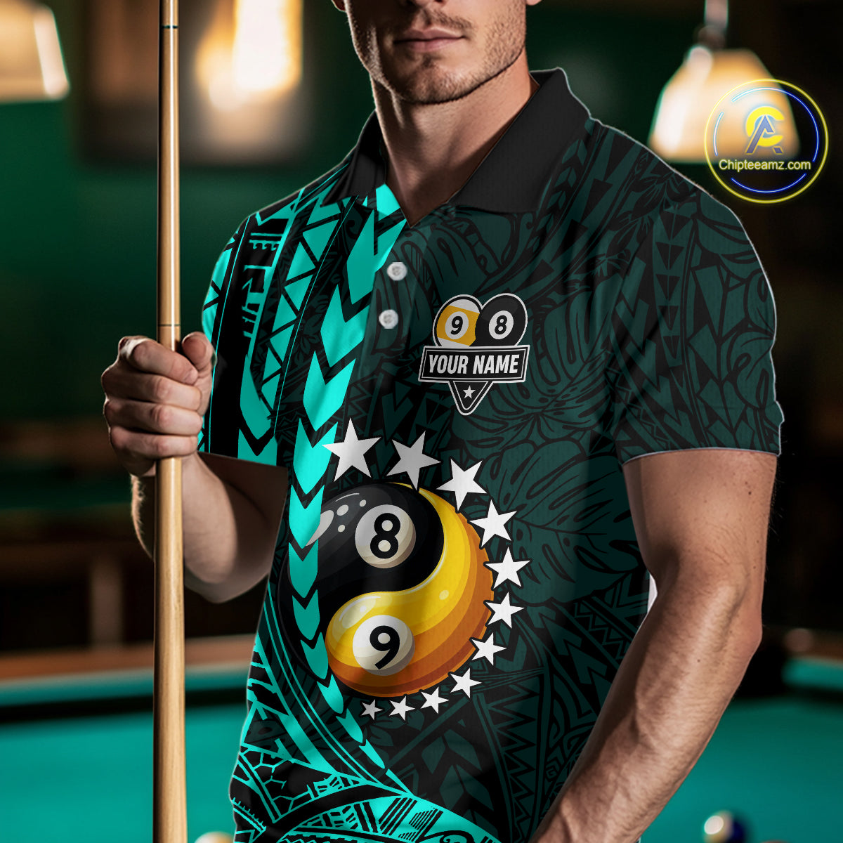 Custom Turquoise Tribal 8 Ball & 9 Ball Yin-Yang Billiard Shirt For Men, Funny Pool Team Jersey TDM5844