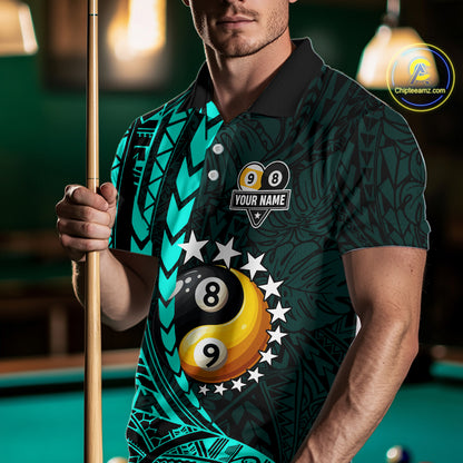 Custom Turquoise Tribal 8 Ball & 9 Ball Yin-Yang Billiard Shirt For Men, Funny Pool Team Jersey TDM5844