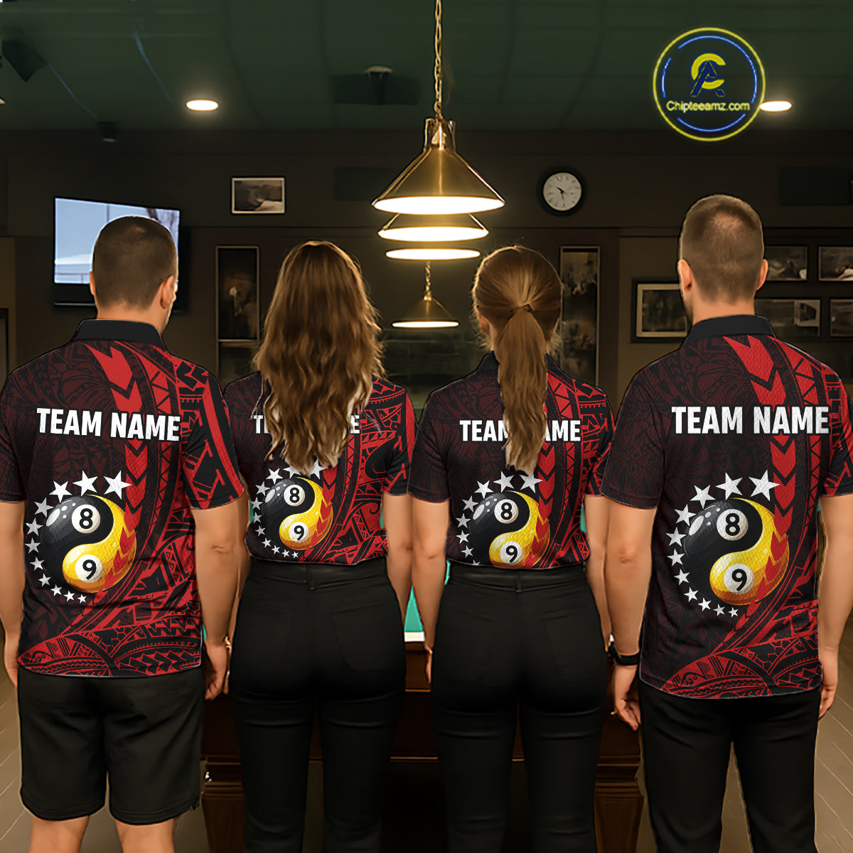 Custom Red Tribal 8 Ball & 9 Ball Yin And Yang Billiard Shirt For Men, Funny Pool Team Jersey TDM5846