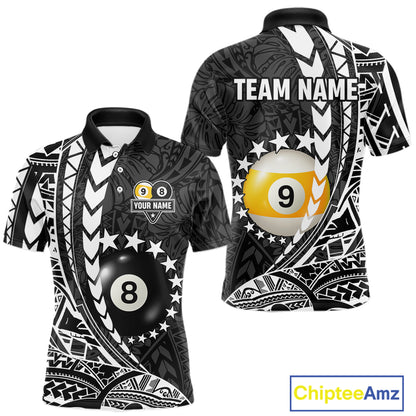 Custom White Black 8 Ball & 9 Ball Tribal Billiard Shirt For Men, Funny Pool Team Jersey  TDM5847