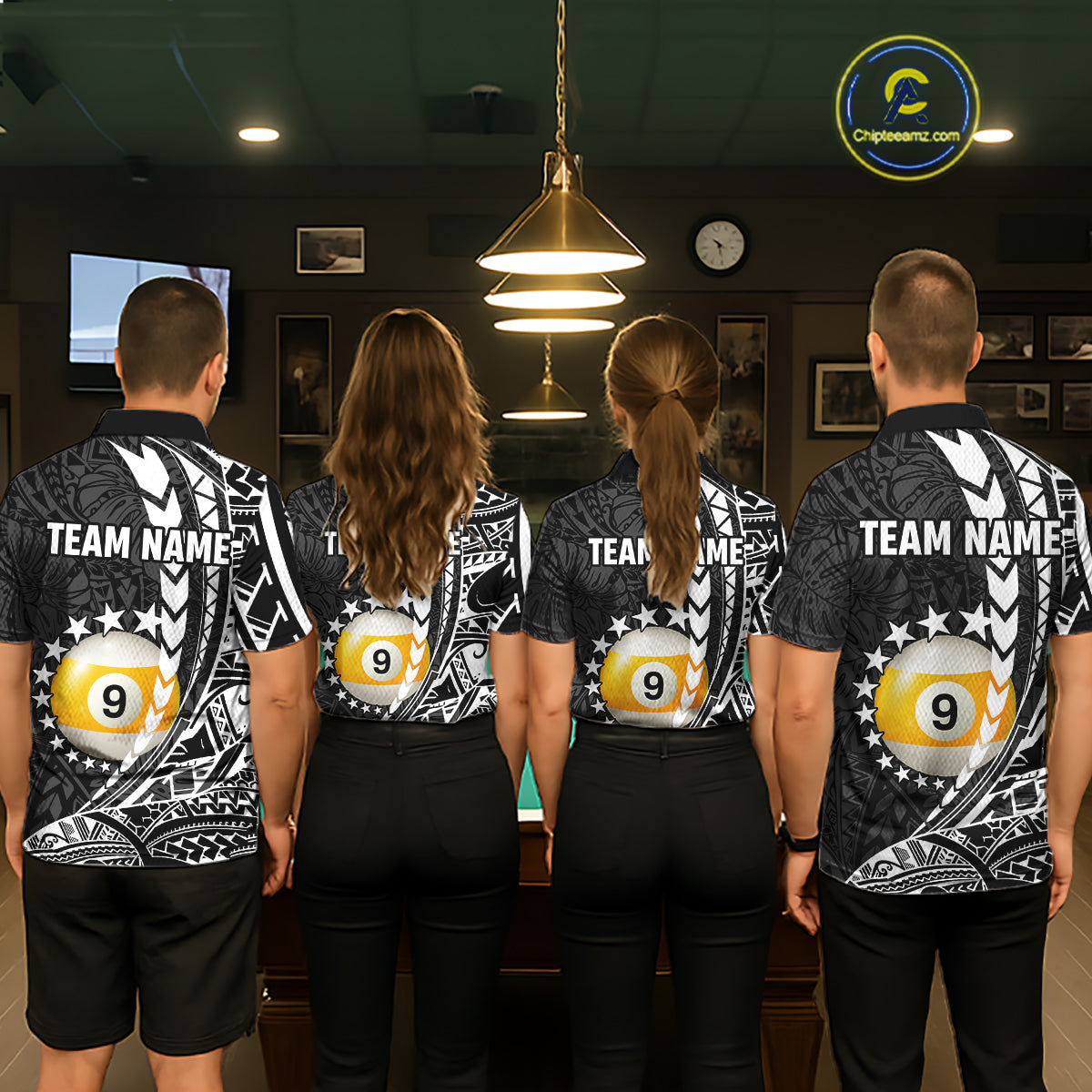 Custom White Black 8 Ball & 9 Ball Tribal Billiard Shirt For Men, Funny Pool Team Jersey  TDM5847