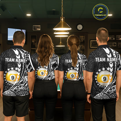 Custom White Black 8 Ball & 9 Ball Tribal Billiard Shirt For Men, Funny Pool Team Jersey  TDM5847
