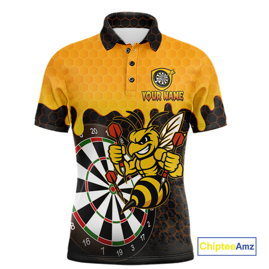 Personalized Yellow Black Funny Bee Darts Shirt For Men, Darts Team Jersey Polo & Quarter Zip TDM6004