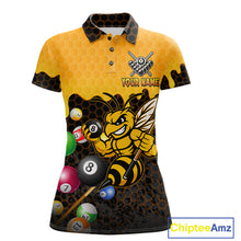 Load image into Gallery viewer, Custom Yellow Black Funny Bee 8 Ball Billiard Shirt For Women, Pool Team Jersey Polo &amp; 1/4 Zip TDM6006
