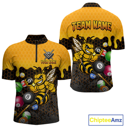 Custom Yellow Black Funny Bee 8 Ball Billiard Shirt For Men, Pool Team Jersey Polo & 1/4 Zip TDM6006