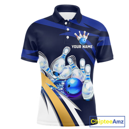 Personalized Blue Strike Ball Bowling Shirt For Men Custom Team Bowling Jersey Polo & 1/4 Zip TDM6243