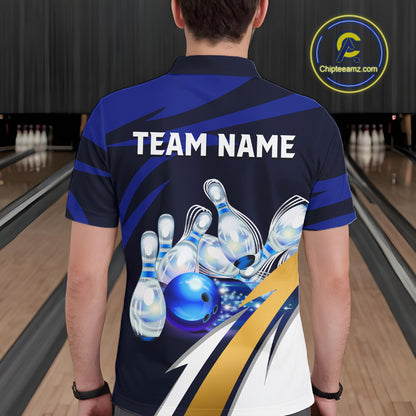 Personalized Blue Strike Ball Bowling Shirt For Men Custom Team Bowling Jersey Polo & 1/4 Zip TDM6243
