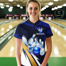 Load image into Gallery viewer, Personalized Blue Strike Ball Bowling Shirt For Women Custom Team Bowling Jersey Polo &amp; 1/4 Zip TDM6243