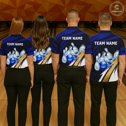Personalized Blue Strike Ball Bowling Shirt For Men Custom Team Bowling Jersey Polo & 1/4 Zip TDM6243