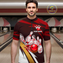 Load image into Gallery viewer, Personalized Red Strike Ball Bowling Shirt For Men Custom Team Bowling Jersey Polo &amp; 1/4 Zip TDM6244