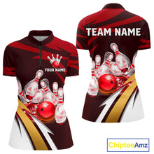 Load image into Gallery viewer, Personalized Red Strike Ball Bowling Shirt For Women Custom Team Bowling Jersey Polo &amp; 1/4 Zip TDM6244