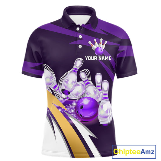 Personalized Purple Strike Ball Bowling Shirt For Men Custom Team Bowling Jersey Polo & 1/4 Zip TDM6245
