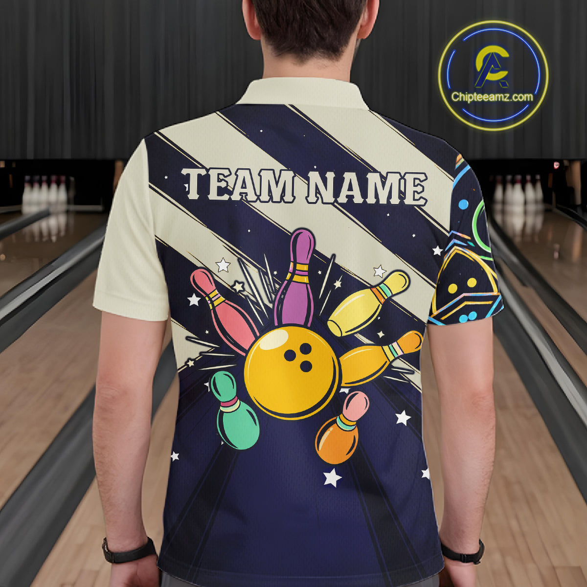Personalized Funny Neon Bowling Shirt For Men, Retro Bowling Team Jersey Polo & 1/4 Zip TDM6461