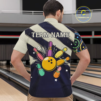 Personalized Funny Neon Bowling Shirt For Men, Retro Bowling Team Jersey Polo & 1/4 Zip TDM6461