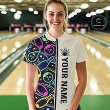 Load image into Gallery viewer, Personalized Funny Neon Bowling Shirt For Women, Retro Bowling Team Jersey Polo &amp; 1/4 Zip TDM6461
