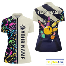 Load image into Gallery viewer, Personalized Funny Neon Bowling Shirt For Women, Retro Bowling Team Jersey Polo &amp; 1/4 Zip TDM6461