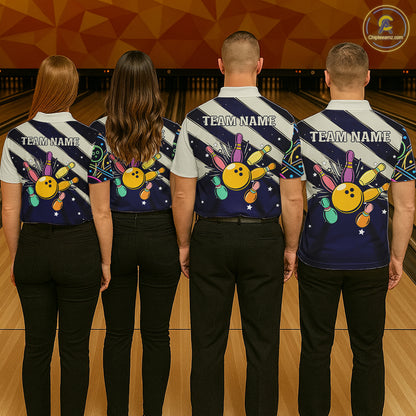 Personalized Funny Neon Bowling Shirt For Men, Retro Bowling Team Jersey Polo & 1/4 Zip TDM6461