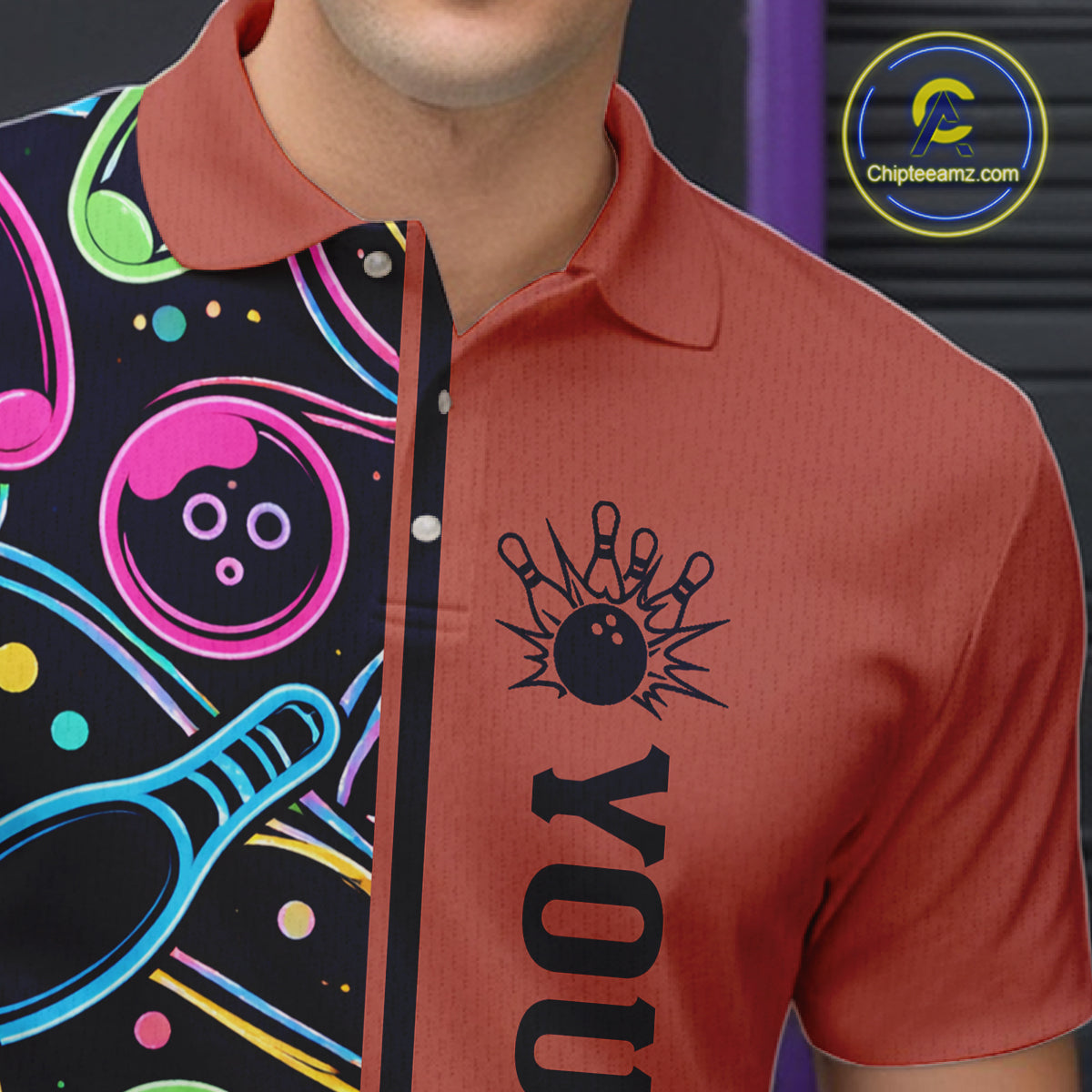Personalized Funny Neon Bowling Shirt For Men, Retro Bowling Team Jersey Polo & 1/4 Zip | Orange TDM6462
