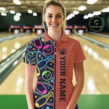 Load image into Gallery viewer, Personalized Funny Neon Bowling Shirt For Women, Retro Bowling Team Jersey Polo &amp; 1/4 Zip | Orange TDM6462