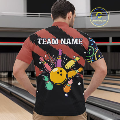 Personalized Funny Neon Bowling Shirt For Men, Retro Bowling Team Jersey Polo & 1/4 Zip | Orange TDM6462