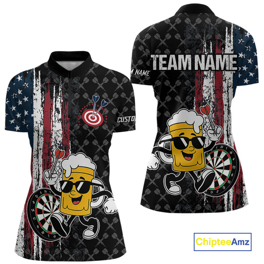 Funny Beer Grunge American Flag Darts Shirt For Women Custom Patriotic Darts Team Jersey TDM5364