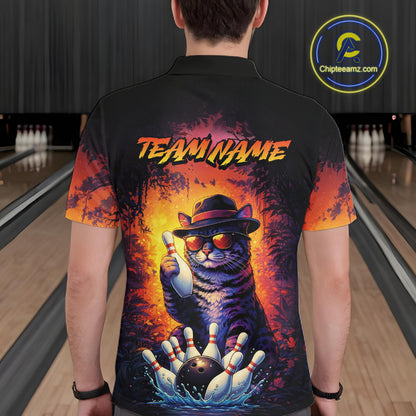 Personalized Vintage Funny Cat Bowling Shirt For Men Custom Bowling Jersey Team Polo & 1/4 Zip TDM5861