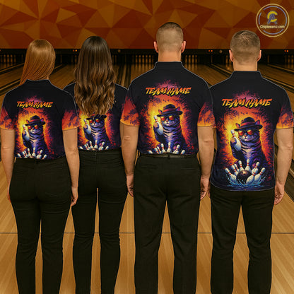 Personalized Vintage Funny Cat Bowling Shirt For Men Custom Bowling Jersey Team Polo & 1/4 Zip TDM5861