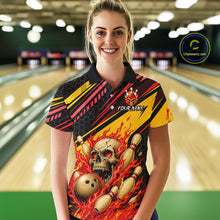 Load image into Gallery viewer, Red &amp; Yellow Flaming Skull Bowling Jersey For Women Custom Bowling League Shirts Team Polo &amp; 1/4 Zip TDM6476