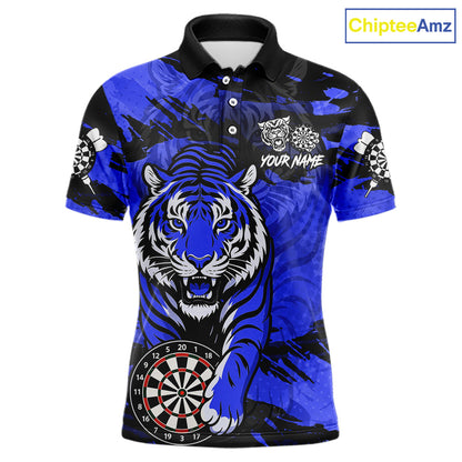Personalized Blue Dartboard Tiger Darts Shirt For Men Custom Darts Jersey Team Polo & 1/4 Zip TDM7186