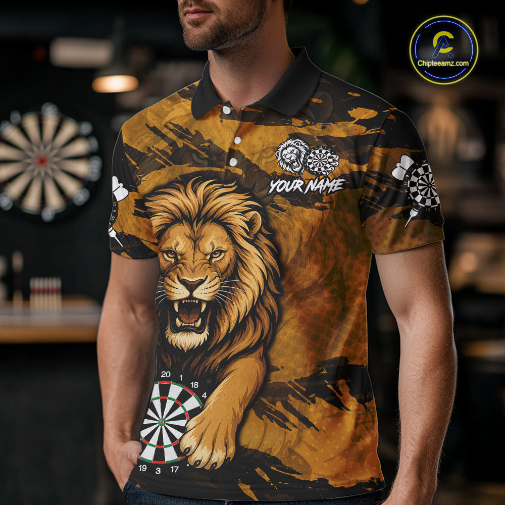 Personalized Retro Grunge Lion Darts Shirts For Men Custom Darts Team Jersey Polo, 1/4 Zip TDM7188