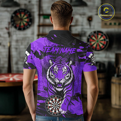 Personalized Purple Dartboard Tiger Darts Shirt For Men Custom Darts Jersey Team Polo & 1/4 Zip TDM7187