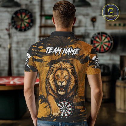 Personalized Retro Grunge Lion Darts Shirts For Men Custom Darts Team Jersey Polo, 1/4 Zip TDM7188