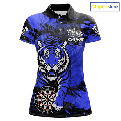 Personalized Blue Dartboard Tiger Darts Shirt For Women Custom Darts Jersey Team Polo & 1/4 Zip TDM7186
