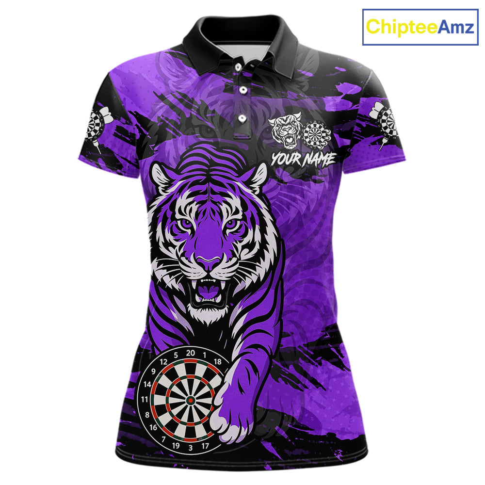 Personalized Purple Dartboard Tiger Darts Shirt For Women Custom Darts Jersey Team Polo & 1/4 Zip TDM7187