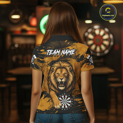 Personalized Retro Grunge Lion Darts Shirts For Women Custom Darts Team Jersey Polo, 1/4 Zip TDM7188